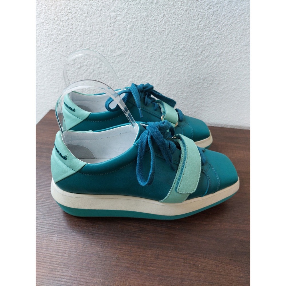 Manuel Barcelo Teal Leather Platform Sneakers Square Toe Made in Spain Size 37